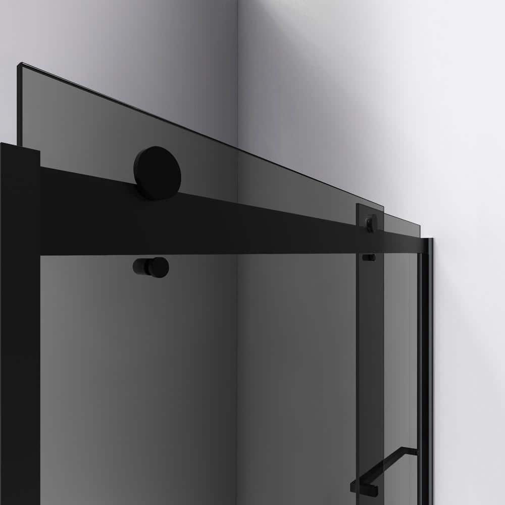 Sapphire Matte Black Semi-Frameless Sliding Shower Door with Smoke Gray Glass