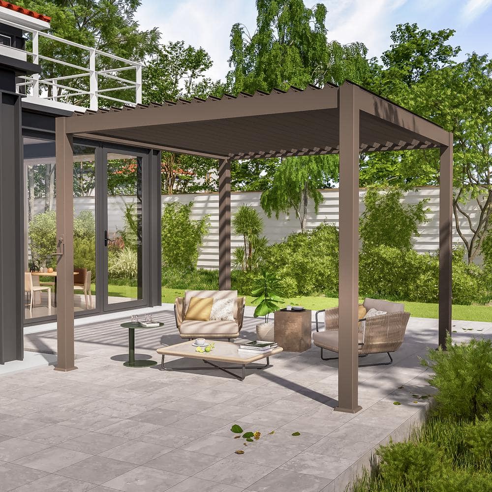 10 ft. x 10 ft. Modern Aluminum Pergola for Outdoor Garden with Adjustable Double-Layer Louvered Roof, Brown price history on PriceWatchPro