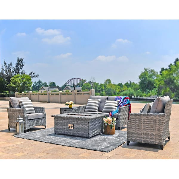 Moda Furnishings 5 Piece Wicker Patio Conversation Set With Gas Fire Pit Table And Gray Cushions Mof 1801 - Patio Furniture With Fire Pit Sets Moda Furnishings 5 Piece Wicker Patio Conversation Set With Gas Fire Pit Table And Gray Cushions Mof 1801 - Patio Furniture With Fire Pit Sets