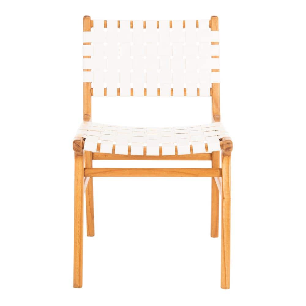 Taika White and Natural Woven Leather Dining Chair Set