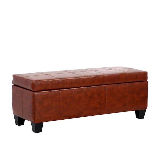 Medora Brown Faux Leather Lift-Top Storage Ottoman Bench