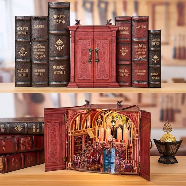 Multicolor Fantasy Book Nook Kit Wooden Miniature Wardrobe Desk