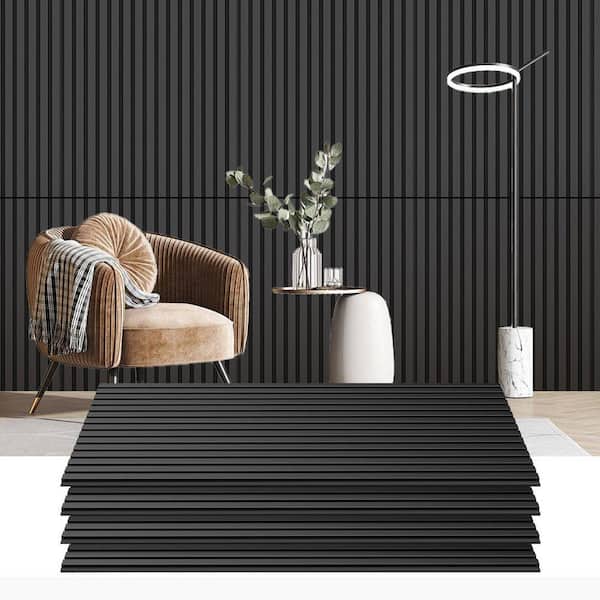 Matte Black Wood Slat Acoustic Panels for Wall 4-Piece Set 47.2 x