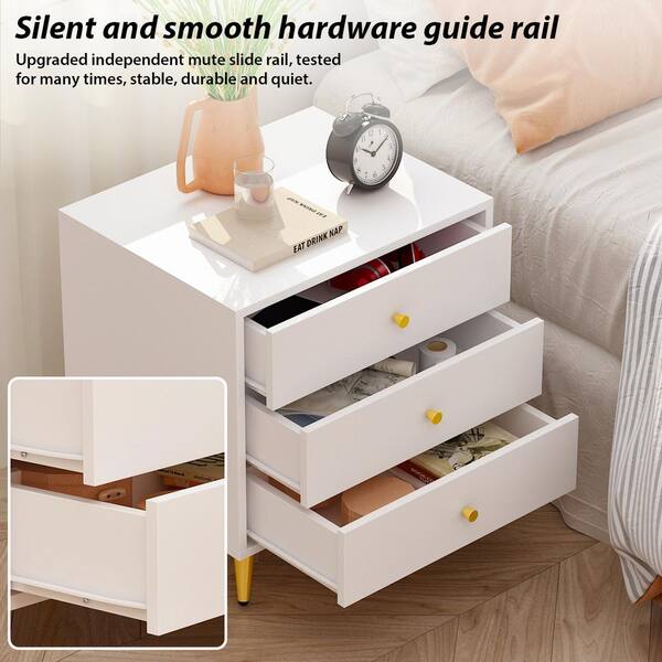 FUFU&GAGA 3-Drawer White Nightstands With Metal Legs, Side
