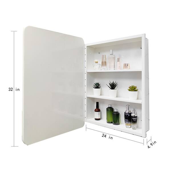 24.75 in. W x 30.25 in. H Rectangular Medicine Cabinet with Mirror for Bathroom, 2-Doors and 4 Adjustable Shelf in White