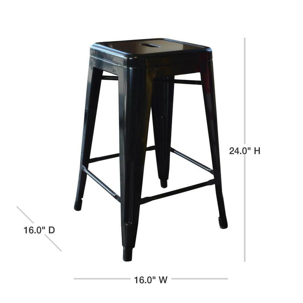 Black 24" Backless Metal Stackable Bar Stools, Set of 4