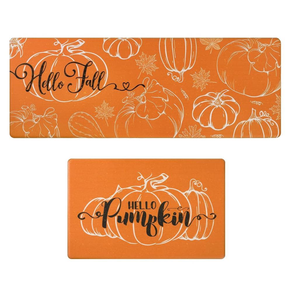 2 Piece Kitchen Mats Set, 17 in. x 28 in. to 17 in. x 47 in., Orange