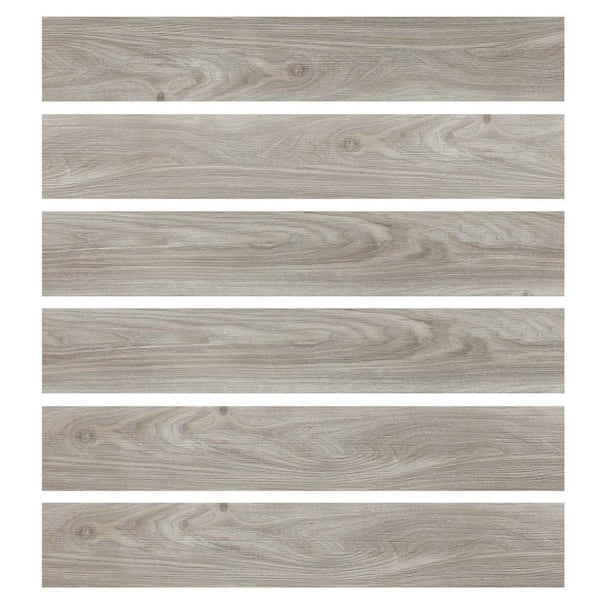 12 MIL 6 in. W x 36 in. Peel and Stick Vinyl Flooring Tile in Log Grey, Water Resistant Plank Flooring (54 sq.ft./Case)