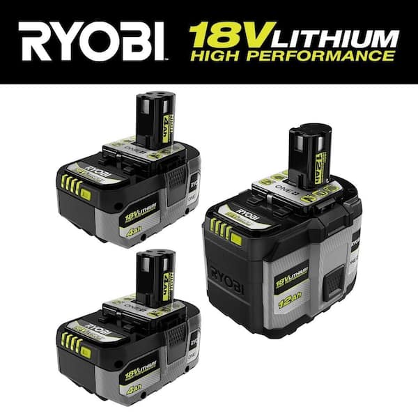 RYOBI ONE+ 18V 12.0 Ah HIGH PERFORMANCE Battery and (2) 4.0 Ah HIGH PERFORMANCE Batteries