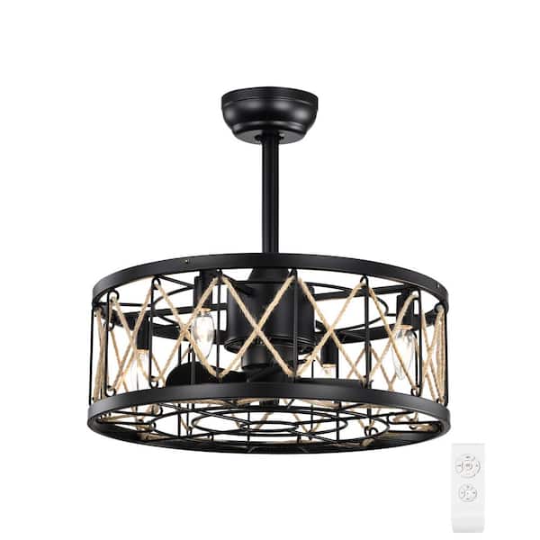 Unbranded 20.4 in. Smart Indoor Black Ceiling Fan with Remote Control and 5 ABS Blades Cage Fan Lights with Reversible Motor