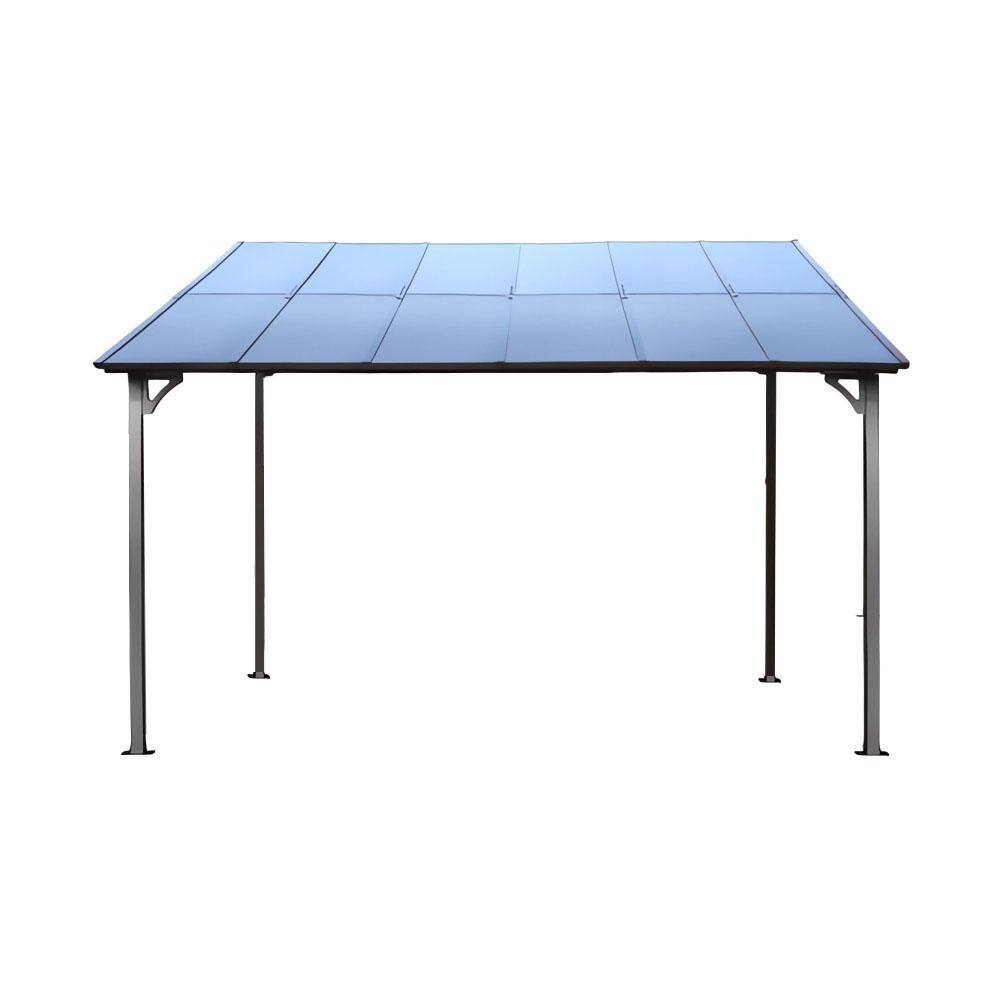 10 ft. x 12 ft. Outdoor Grey Pergola Gazebo, Wall-Mounted Lean to Metal Awn