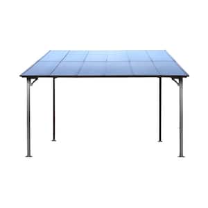 10 ft. x 12 ft. Outdoor Grey Pergola Gazebo,Wall-Mounted Lean to Metal Awning Gazebo with Roof for Patio,Deck,Backyard