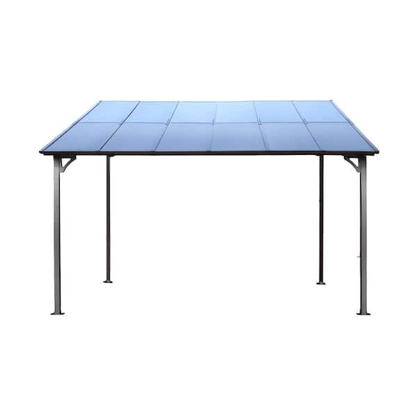 10 ft. x 12 ft. Outdoor Grey Pergola Gazebo, Wall-Mounted Lean to Metal Awning Gazebo w/ Roof for Patio, Deck, Backyard
