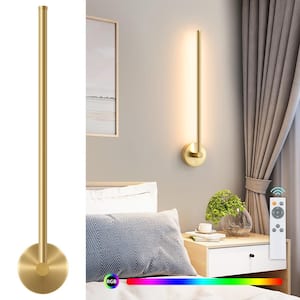 23.63 in. 2-Light Gold LED Wall Sconce with Remote Control Dimmable Multicolor, DIY 350-Degree Rotate, Memory Function