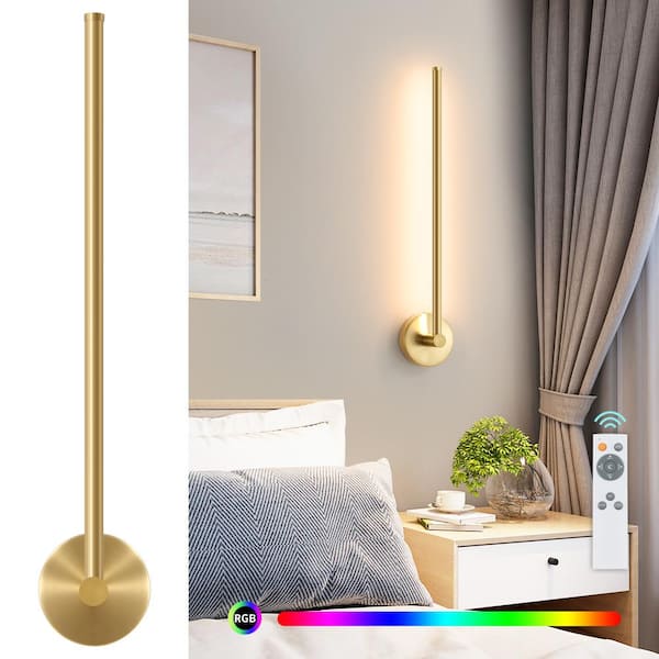 Deyidn 23.63 in. 2-Light Gold LED Wall Sconce with Remote Control Dimmable Multicolor, DIY 350-Degree Rotate, Memory Function