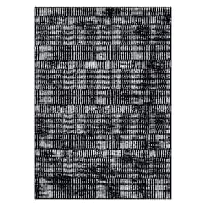 Bohemian Minimalist Black 7 ft. 10 in. x 10 ft. Stripe Desing Area Rug