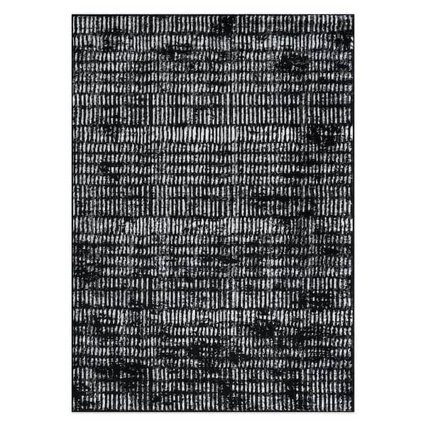 Bohemian Minimalist Black 7 ft. 10 in. x 10 ft. Stripe Desing Area Rug