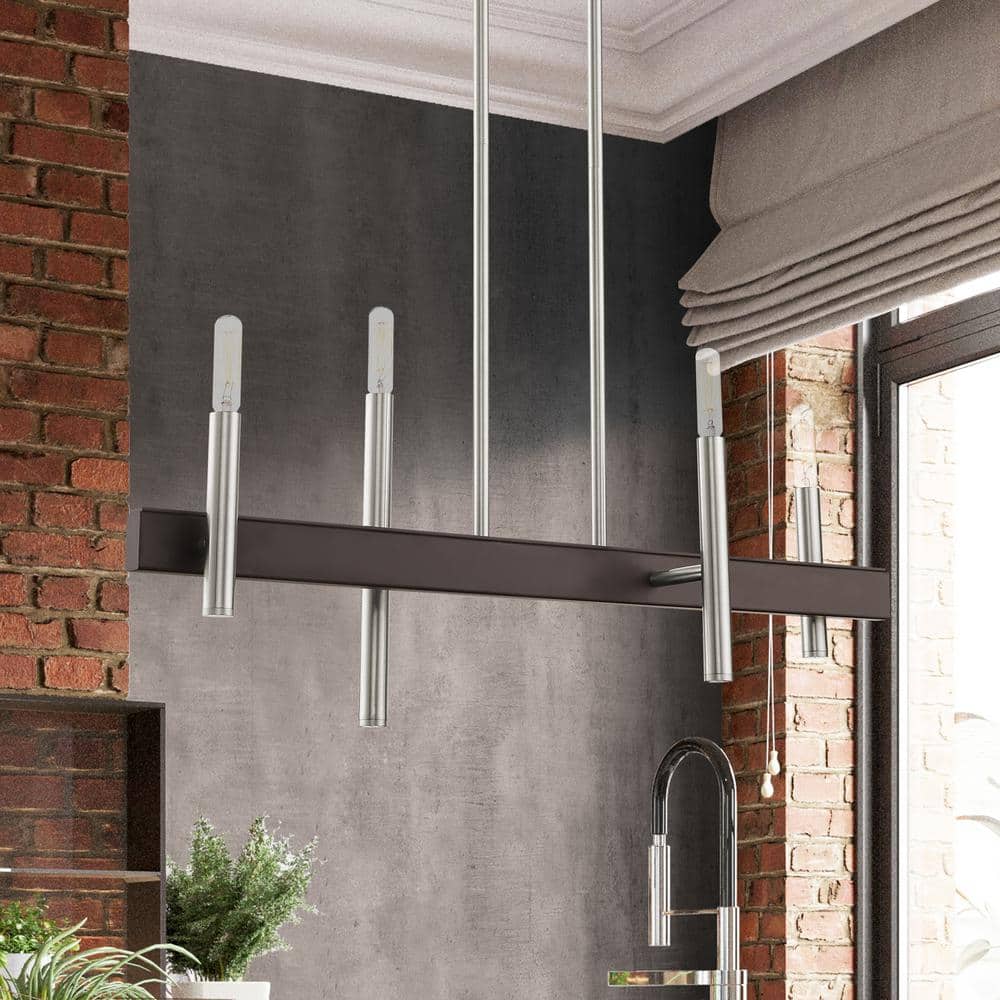 Elegant Bronze and Crystal 4-Light Linear Chandelier