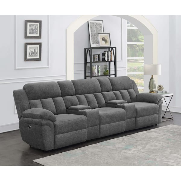 Bahrain 126.25 in. W Pillow Top Arm 5-Piece Fabric Power Sectional Sofa in Charcoal
