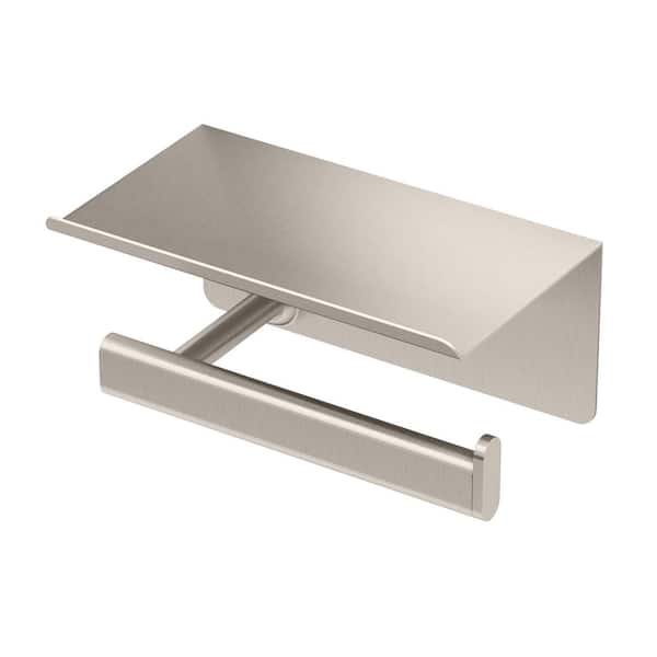 Elevate Wall Mounted Toilet Paper Holder with Mobile Shelf in Satin Nickel