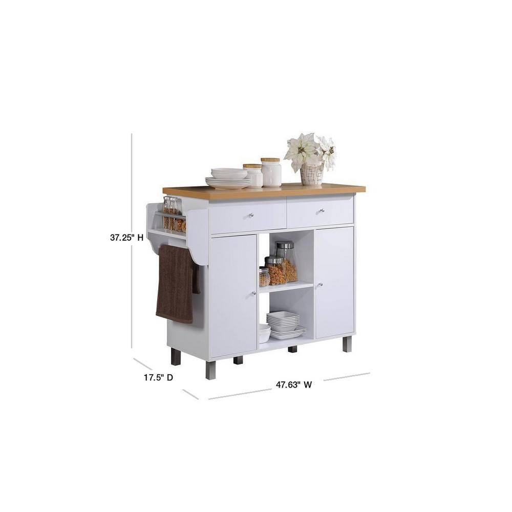 Elegant White Compressed Wood Kitchen Island with Spice and Towel Rack