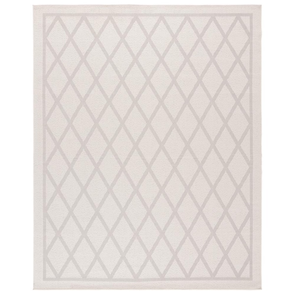 Martha Stewart Indoor Outdoor Ivory/Light Gray 9 ft. x 12 ft. Machine Washable Border Diamond Indoor/Outdoor Area Rug