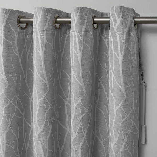 Forest Hill Patio Dove Grey Nature Woven Room Darkening Grommet Top Curtain, 108 in. W x 96 in. L