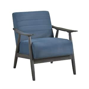 Blue and Gray Velvet Arm chair with Channel Stitched