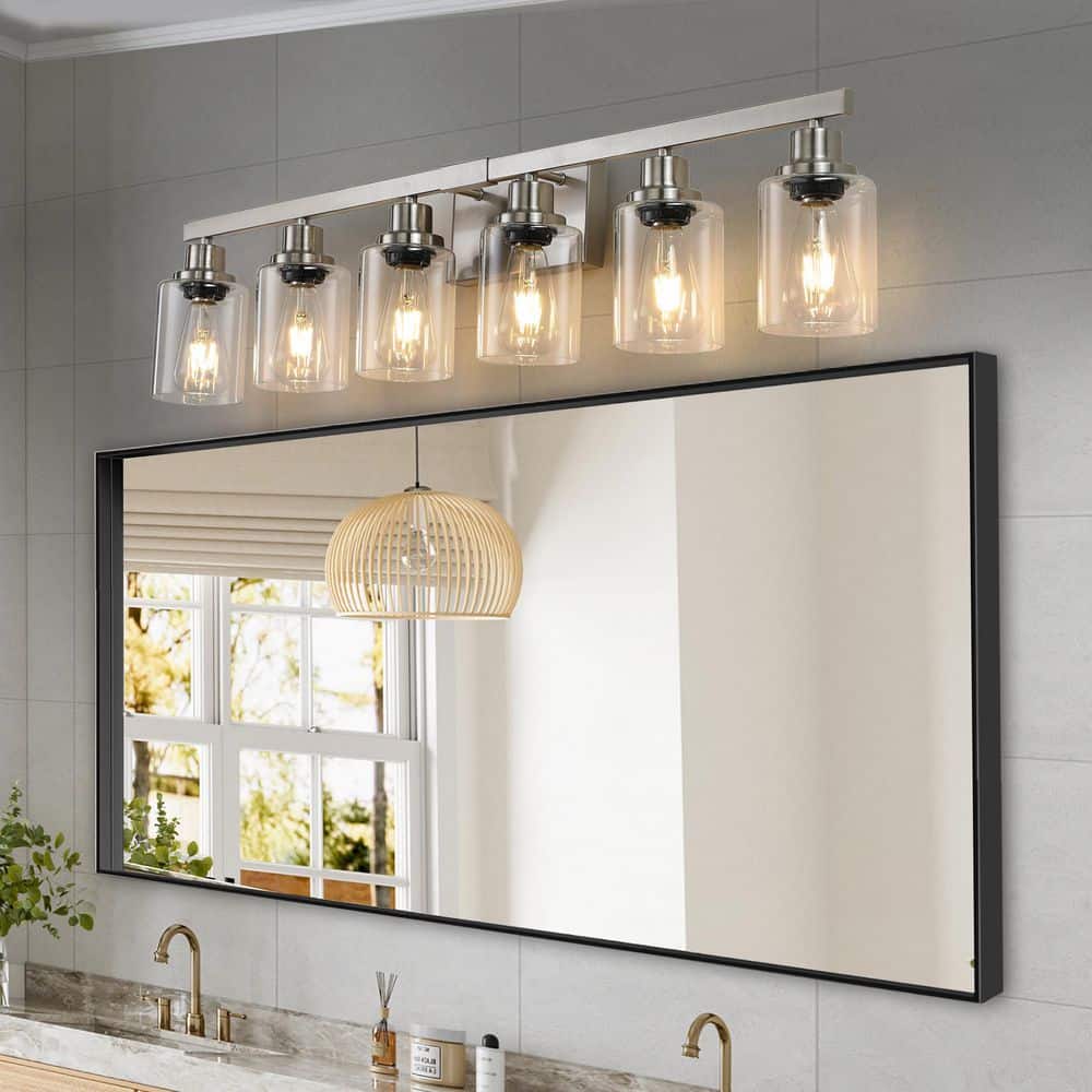37 in. 6-Light Brushed Nickel Vanity Lights Fixture with Clear Glass Shades and No Bulbs Included price history on PriceWatchPro