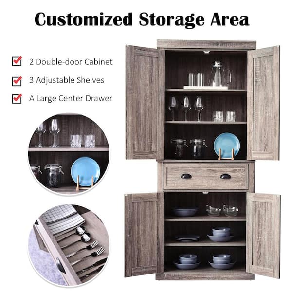 Grey Bathroom Storage Cabinet with Adjustable Shelves, Freestanding Floor  Cabinet for Home Kitchen, Easy to Assemble WS-WF283639AAE - The Home Depot