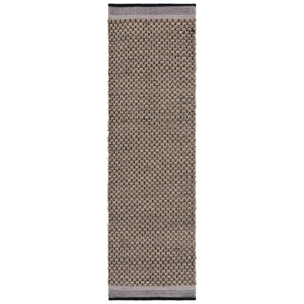 Natural Fiber 2 ft. x 8 ft. Natural/Black Geometric Runner Rug