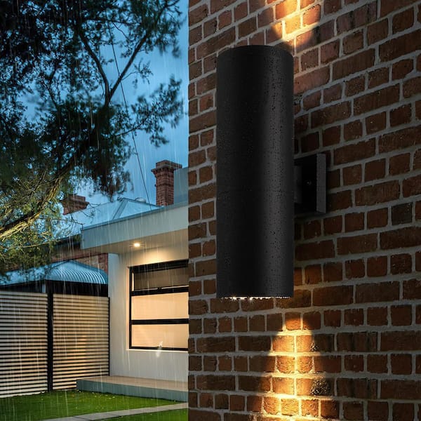 18 in. Matte Black Cylinder Outdoor Sconce Hardwired with No Bulbs