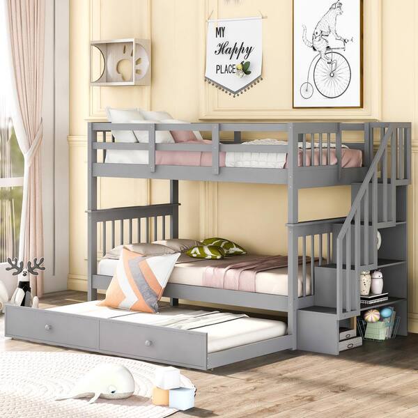 Eer Gray Stairway Twin Bunk Bed With, How To Separate Bunk Beds With Stairs