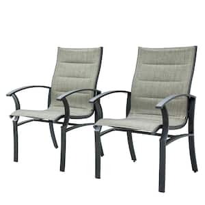 Grey Patio Dining Chairs, Bistro Metal Steel Chair with Textilene Mesh Fabric, Outdoor Armchair Set of 2