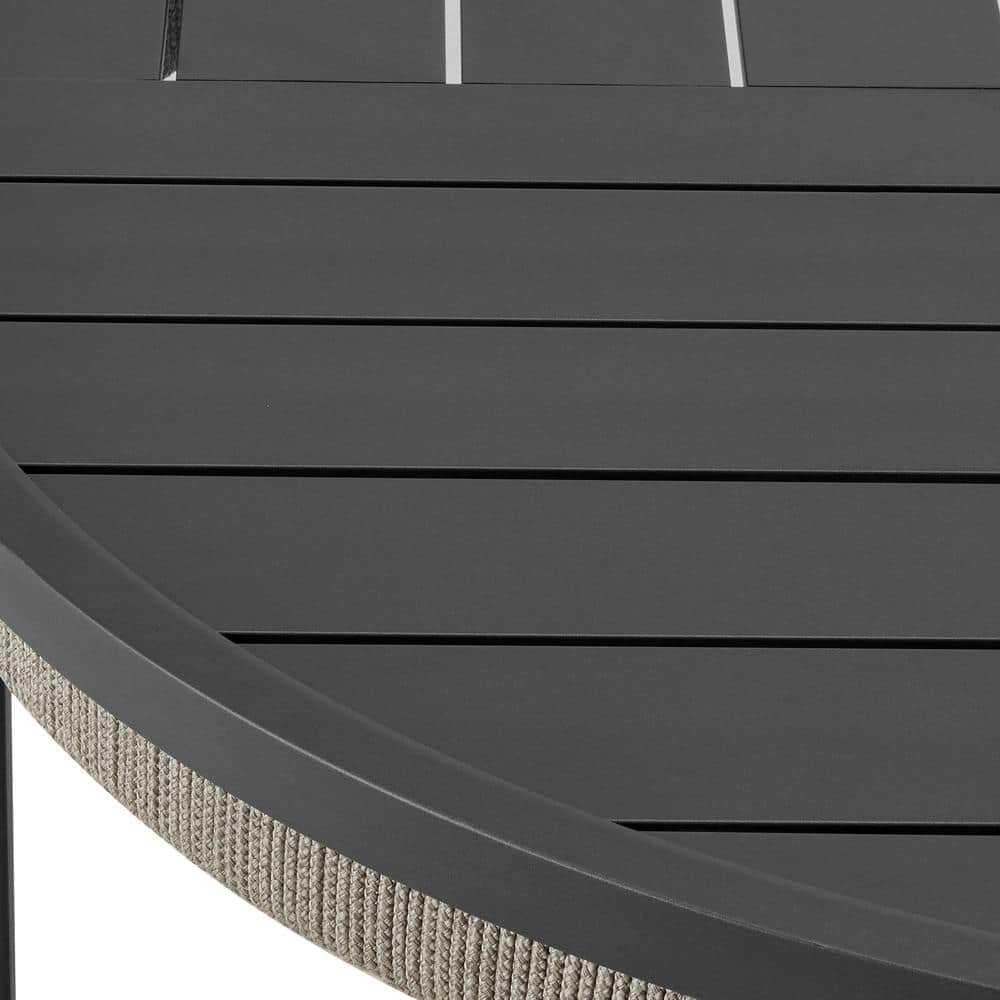 Zella 42" Charcoal Aluminum Round Outdoor Coffee Table with Light Gray Rope