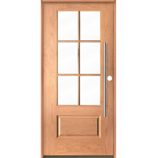 Krosswood Doors Farmhouse Faux Pivot 36 in. x 80 in. 6-Lite Left-Hand/Inswing Clear Glass Teak Stain Fiberglass Prehung Front Door