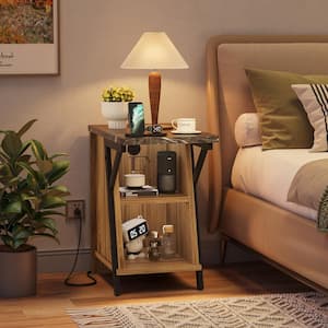 Pinewood 13.78 in. W Bedroom Nightstand with Adjustable Shelf and Cup Holder, Modern Storage Living Room Side End Table