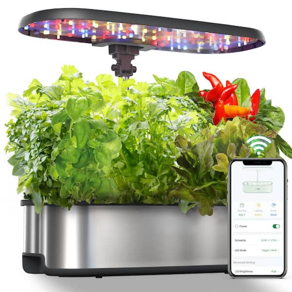 12 Pods Smart Hydroponic Growing System Indoor with 24W LED, 5.5L Water Tank, Pump, Timer, WiFi & App Control