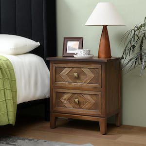 Brown 2-Drawers 14 in. W Nightstand