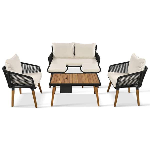 6-Piece Metal Frame Patio Conversation Set with Ottoman