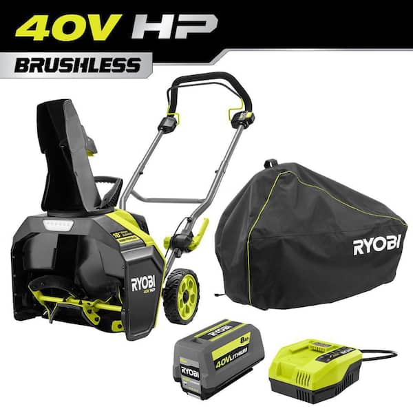 40V HP Brushless 18 in. Single-Stage Cordless Electric Auger Propelled Snow Blower w/ Cover, 8.0 Ah Battery, & Charger