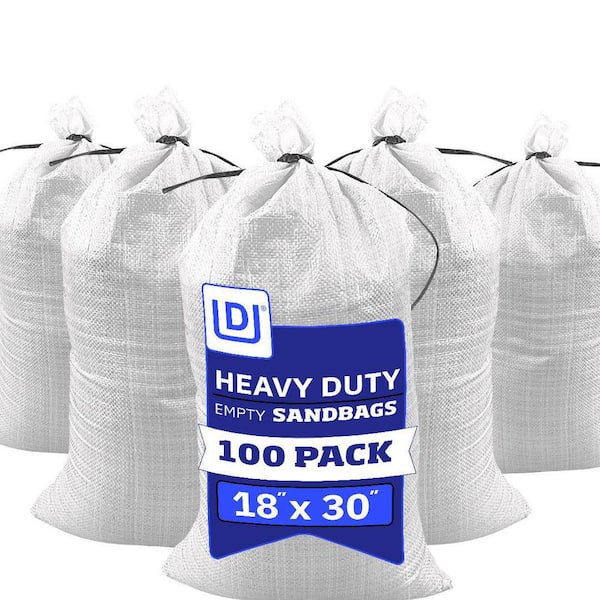 18 in. x 30 in. White Woven Flood Barrier Sand Bags with Tie String (100-Pack)