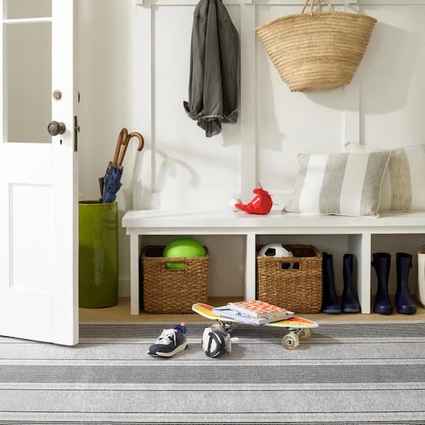 Gunner Stripe Machine Washable Grey 2.6 ft. x 8 ft. Indoor Area Rug