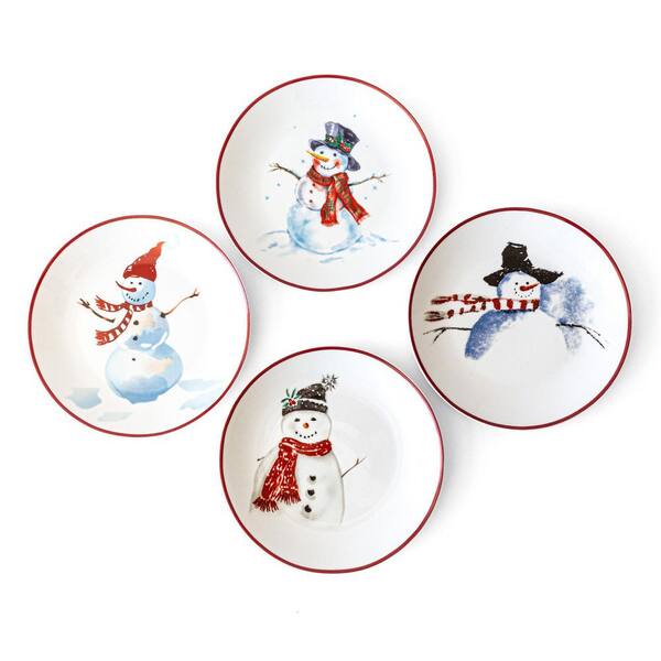 Over and Back Assorted Appetizer Snowman Plates (Set of 4)