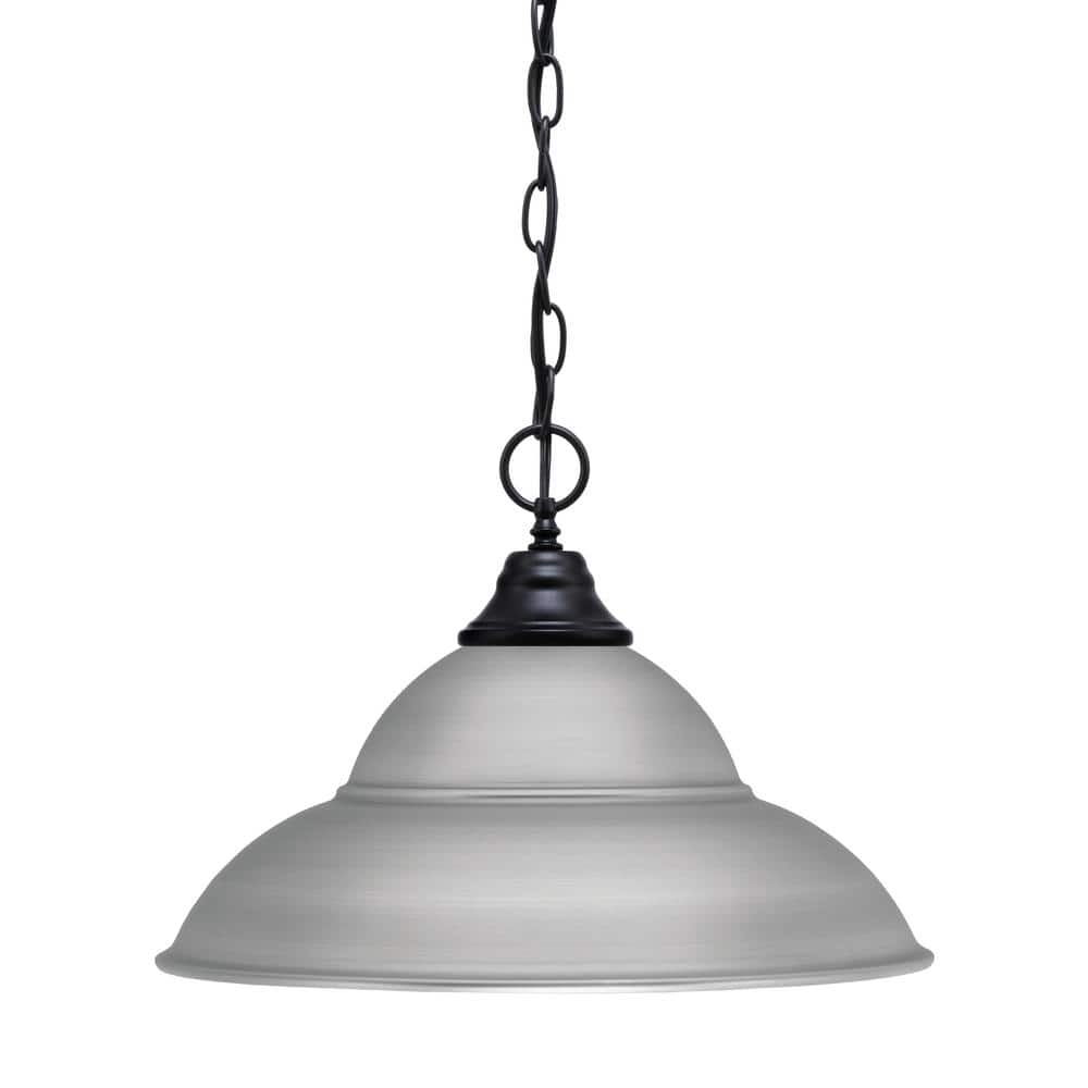 Kingston 100-Watt 1 Light Black Finish Shaded Pendant Light with 16 in. Bru