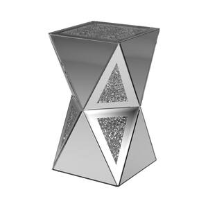 13.75 in. Silver Square Mirror Side Table with Geometric Base