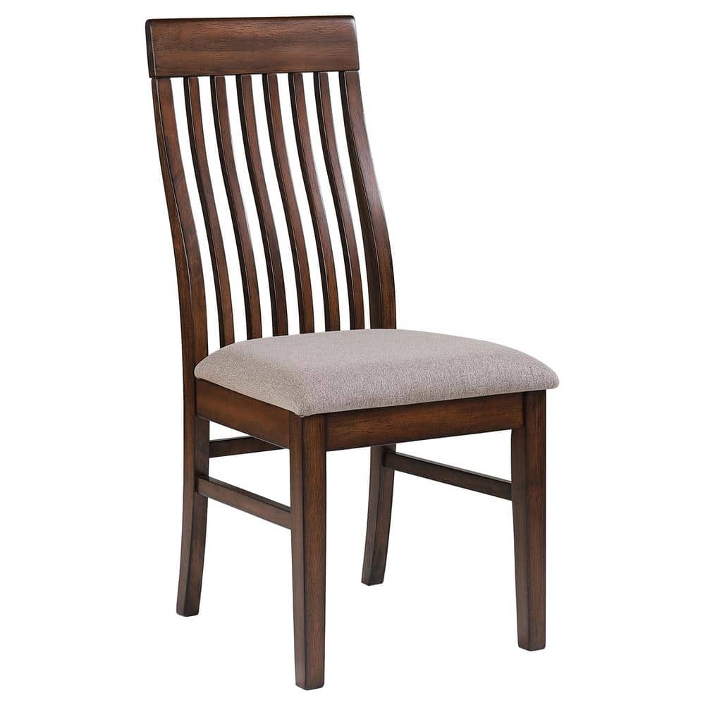 Mango Oak and Brown Upholstered Slat Back Side Chairs, Set of 2