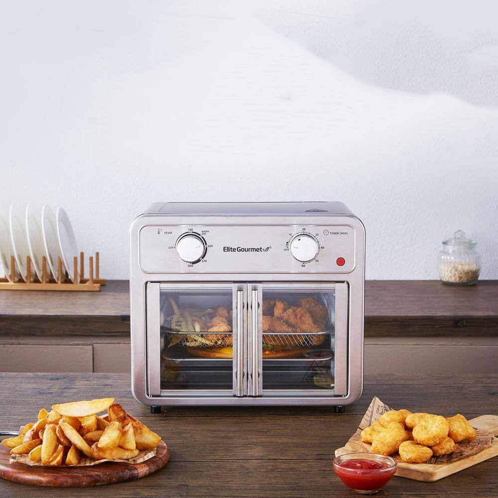 Elite Gourmet Stainless Steel Dual Basket Electric Air Fryer Oven