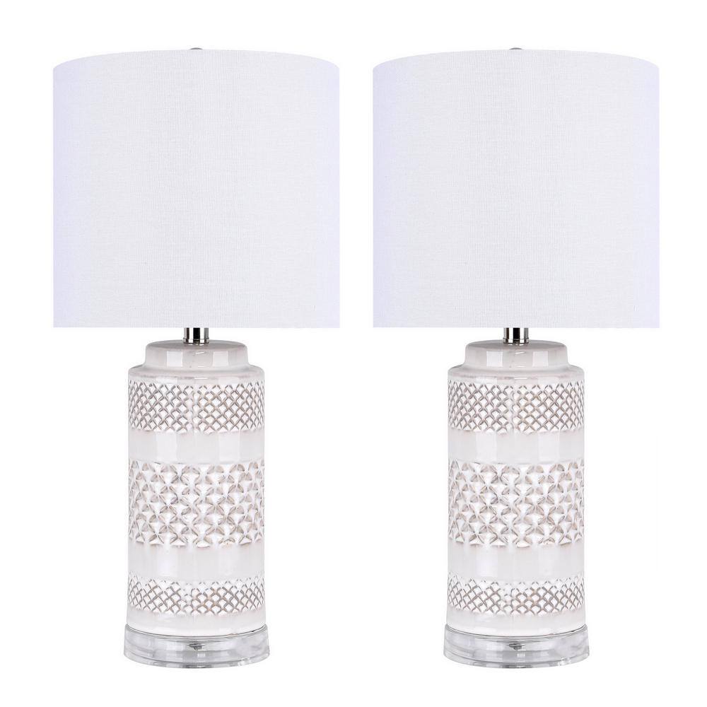 White Ceramic Table Lamp, White Cylindrical Table Lamp