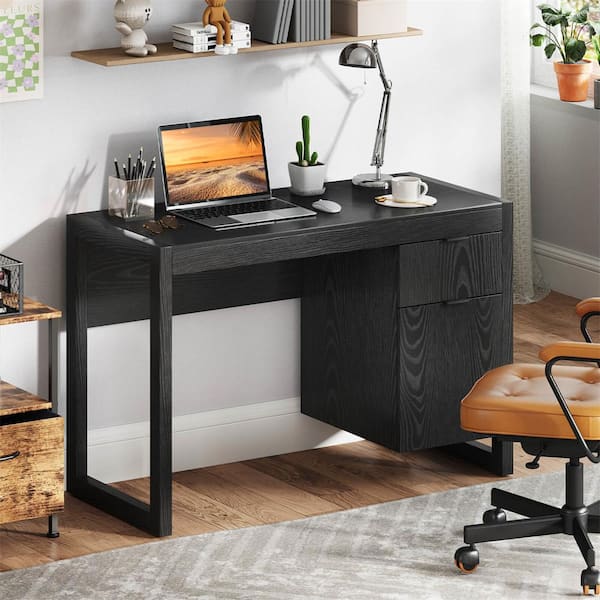 Costway 44 in. Black 1-Drawer Computer Desk with Storage Cabinet Pull-Out Drawer Stable Thick Legs for Bedroom